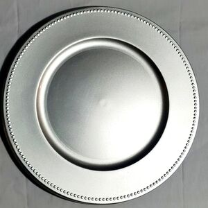 Set of 4 Silver 13" Round Beaded Trim Dinner Charger Plates